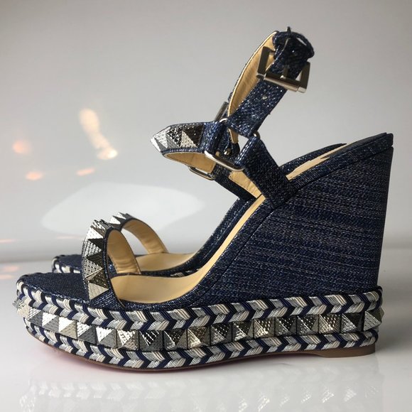 Christian Louboutin Pyraclou 110 Denim Wedges 37